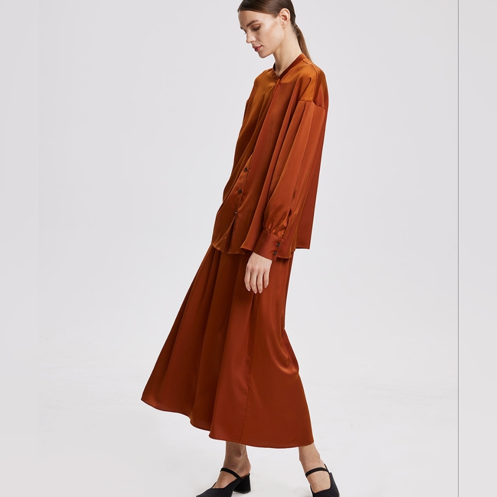 NWT Pleated Flare Skirt (Burnt Brick) - Lattelier - Picture 5 of 11